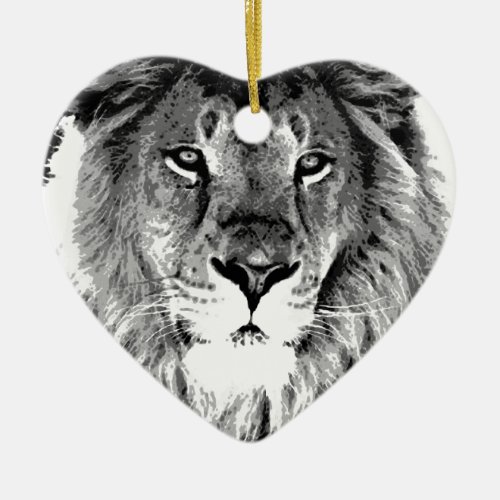 Black  White Lion Ceramic Ornament