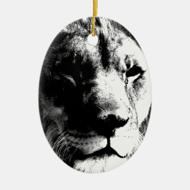 Black & White Lion Ceramic Ornament (Front)