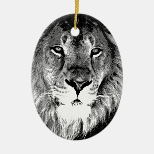 Black  White Lion Ceramic Ornament