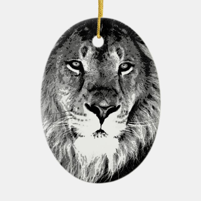 Black & White Lion Ceramic Ornament (Front)