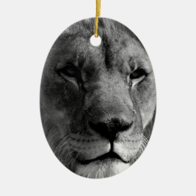 Black & White Lion Ceramic Ornament (Front)