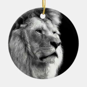 Black White Lion Ceramic Ornament
