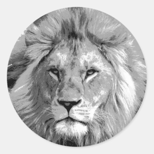 Black White Lion Classic Round Sticker