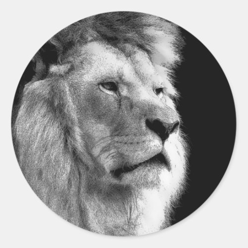 Black White Lion Classic Round Sticker