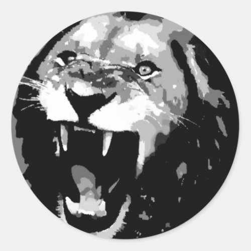 Black  White Lion Classic Round Sticker