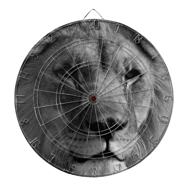 Black & White Lion Dartboard With Darts (Front)