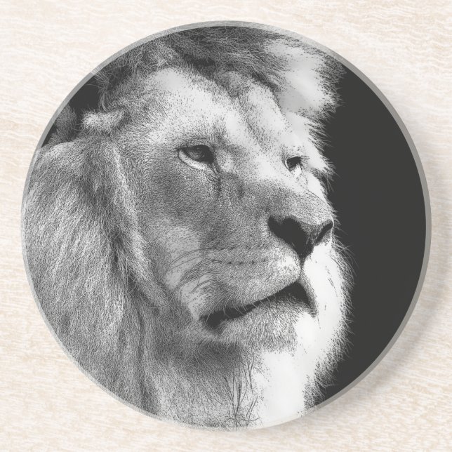 Black White Lion Drink Coaster (Front)