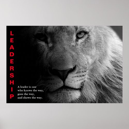 Black White Lion Eyes Motivational Leadership Poster