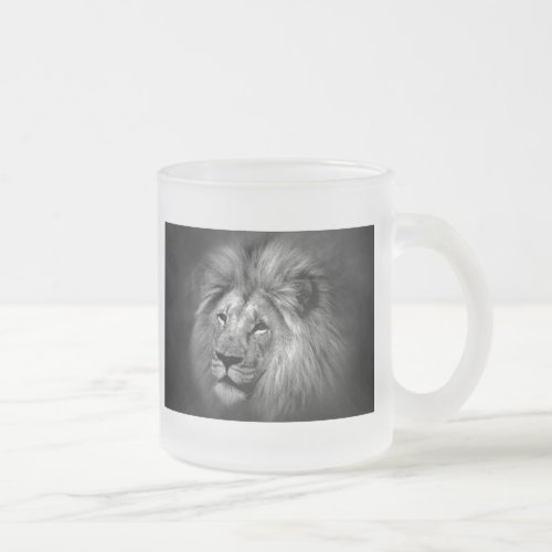 Black  White Lion Frosted Glass Coffee Mug