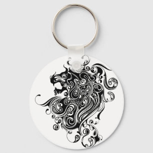 Black & White Lion Head Tattoo Style Keychain