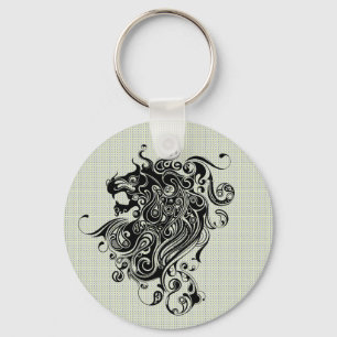 Black & White Lion Head-Tattoo Style Keychain