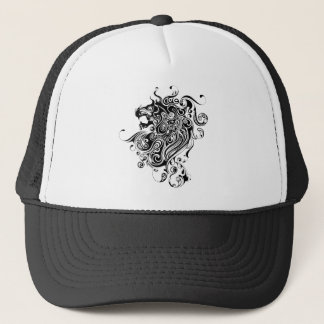 Black & White Lion Head-Tattoo Style Trucker Hat