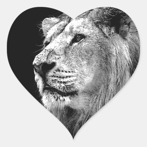 Black  White Lion Heart Sticker