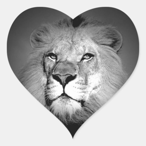 Black  White Lion Heart Sticker