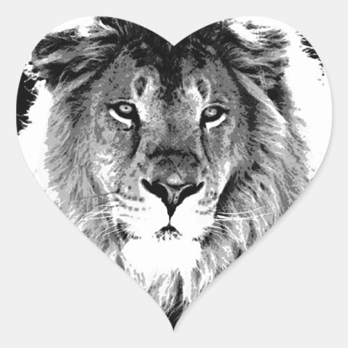 Black  White Lion Heart Sticker