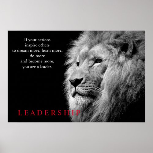 Black White Lion Inspirational Leadership Poster