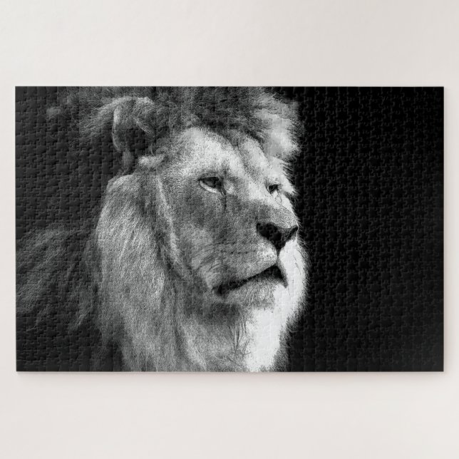 Black White Lion Jigsaw Puzzle (Horizontal)