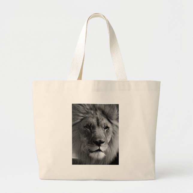 Black & White Lion Large Tote Bag (Front)