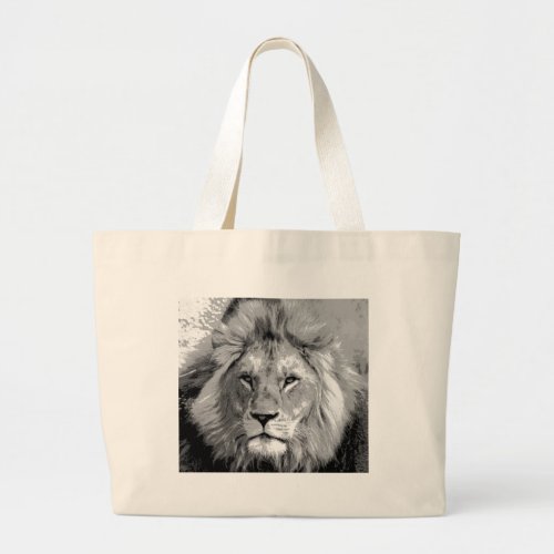 Black White Lion Large Tote Bag