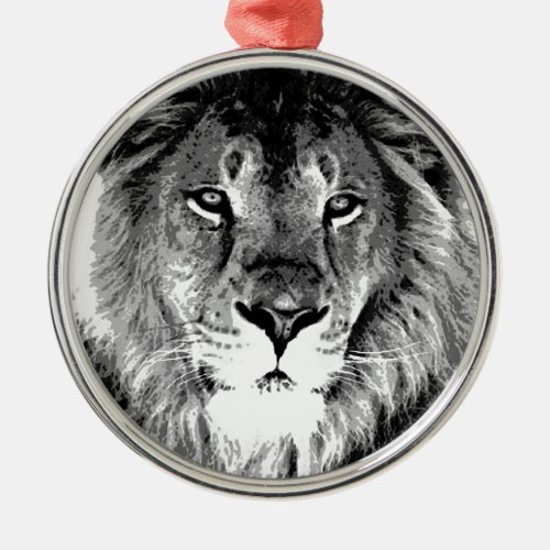 Black  White Lion Metal Ornament