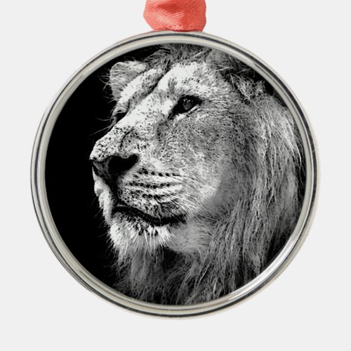 Black  White Lion Metal Ornament