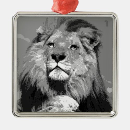 Black  White Lion Metal Ornament