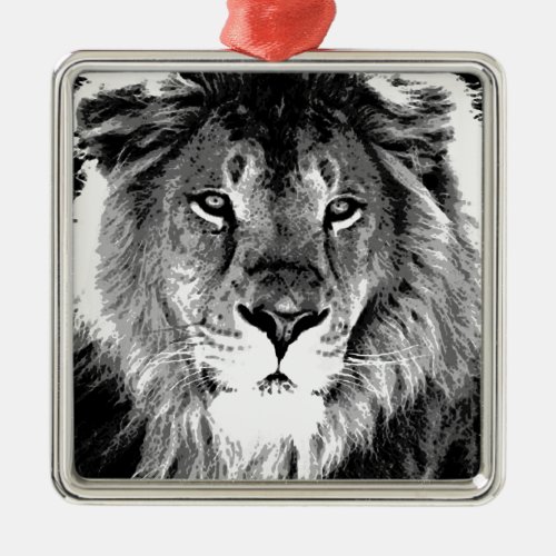 Black  White Lion Metal Ornament