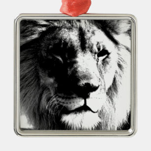 Black & White Lion Metal Ornament