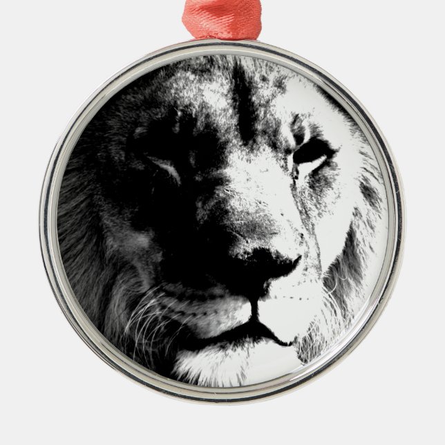 Black & White Lion Metal Ornament (Front)