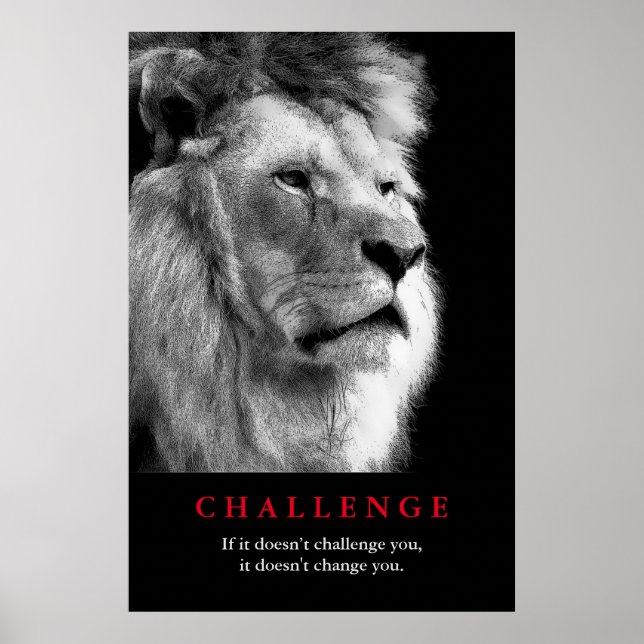 Black White Lion Motivational Challenge Poster (Front)