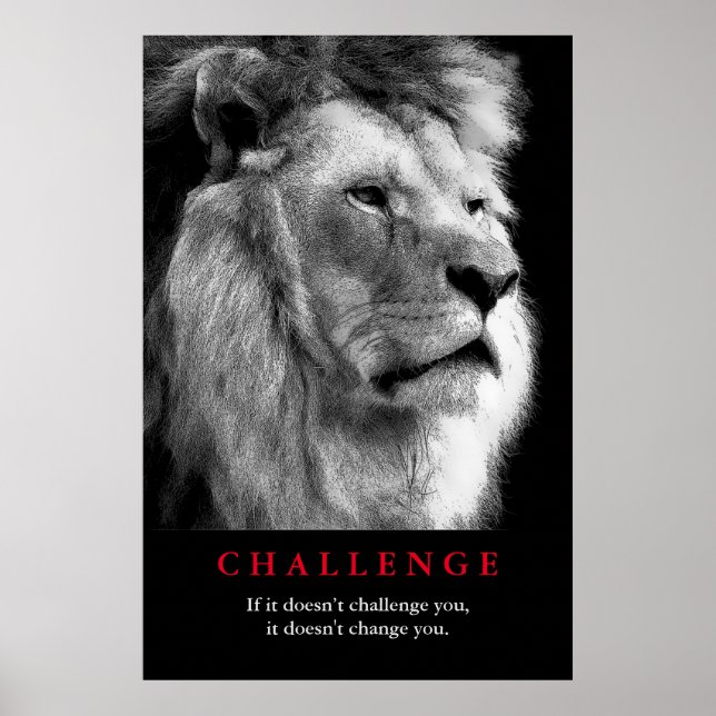 Black White Lion Motivational Challenge Poster (Front)