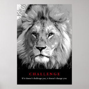 Black & White Lion Motivational Challenge Poster