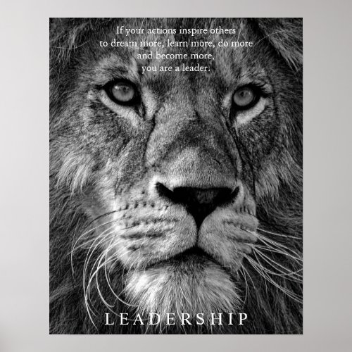 Black  White Lion Motivational Leadership Poster