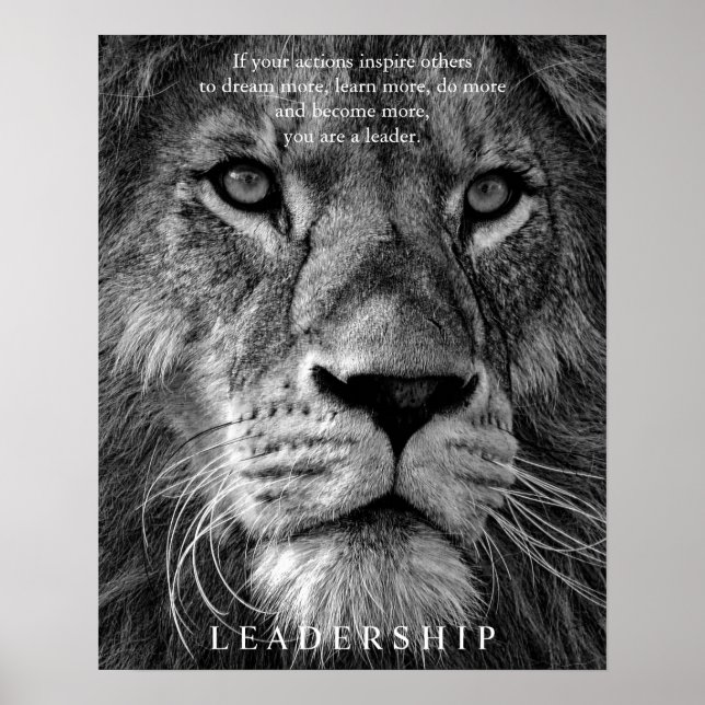 Black & White Lion Motivational Leadership Poster (Front)