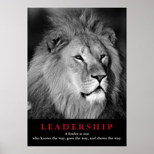 Black White Lion Motivational Leadership Poster