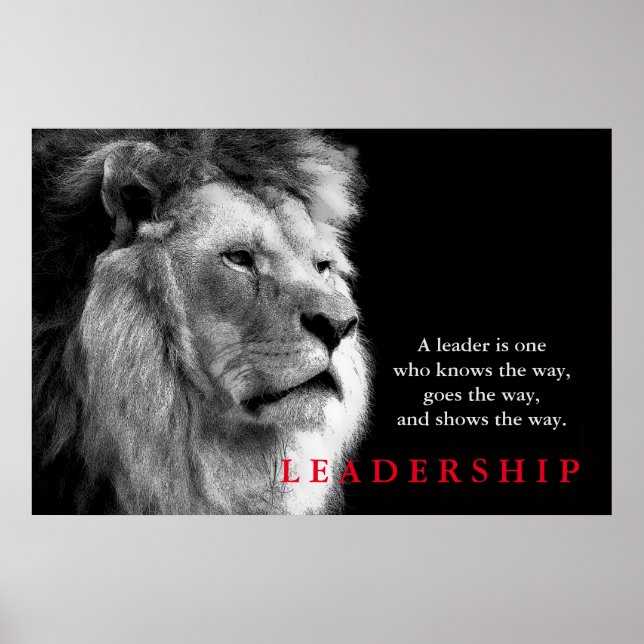 Black White Lion Motivational Leadership Quote Poster (Front)