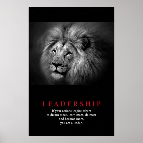 Black  White Lion Motivational Leadership Quote Poster
