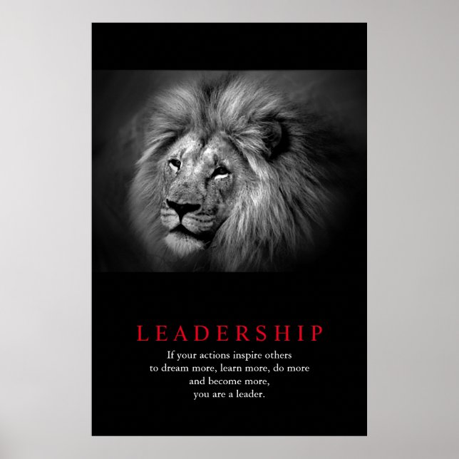 Black & White Lion Motivational Leadership Quote Poster (Front)
