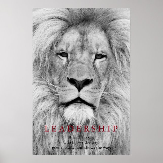 Black & White Lion Motivational Leadership Quote Poster (Front)