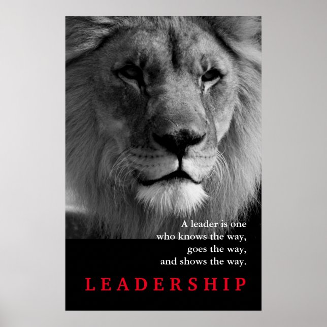 Black White Lion Motivational Leadership Quote Poster (Front)