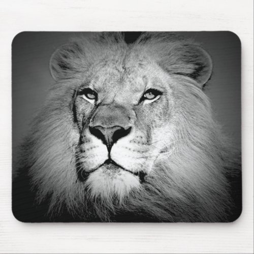 Black  White Lion Mouse Pad