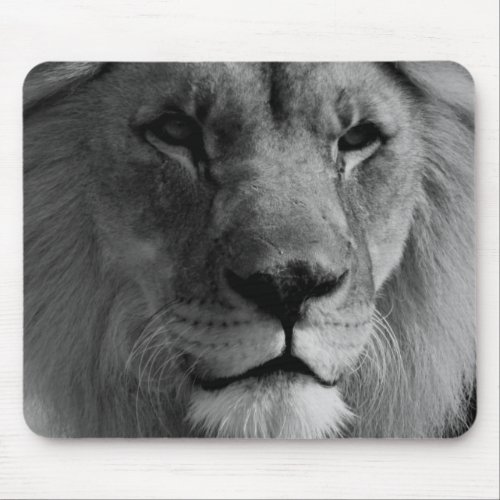 Black  White Lion Mouse Pad