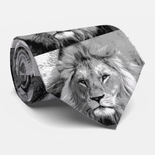 Black White Lion Neck Tie