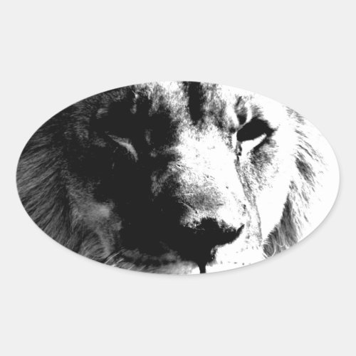 Black  White Lion Oval Sticker