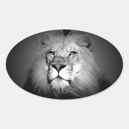 Black  White Lion Oval Sticker