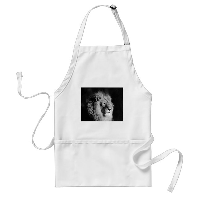 Black & White Lion Photo Adult Apron (Front)