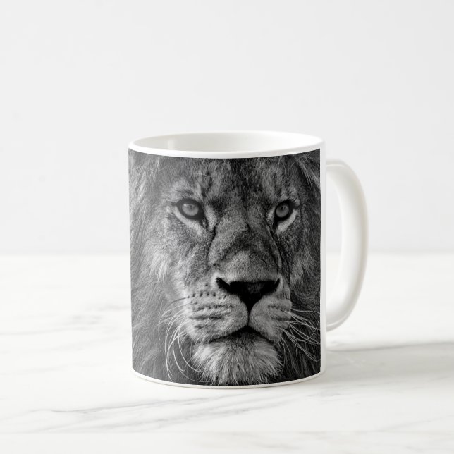 Black & White Lion Photo Coffee Mug (Front Right)