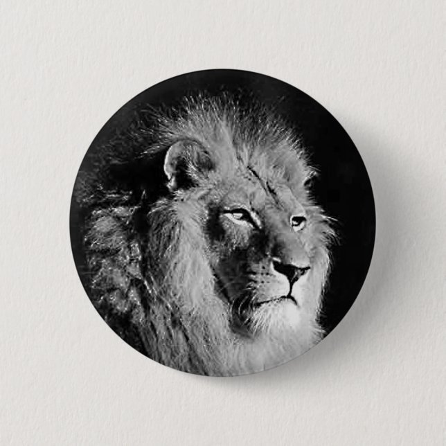 Black & White Lion Photo Pinback Button (Front)