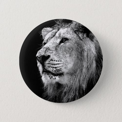 Black  White Lion Pinback Button