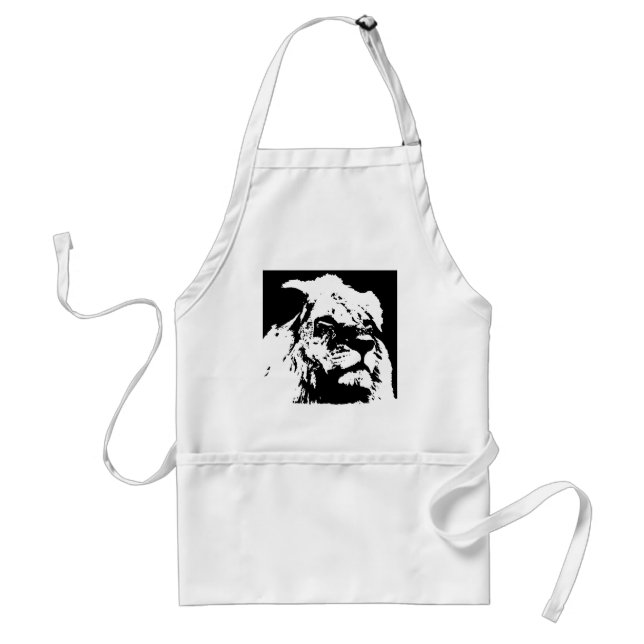 Black & white lion pop art adult apron (Front)